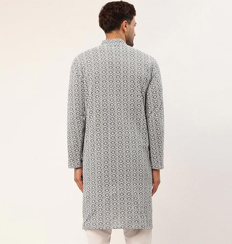 Men Grey Embroidered Kurta